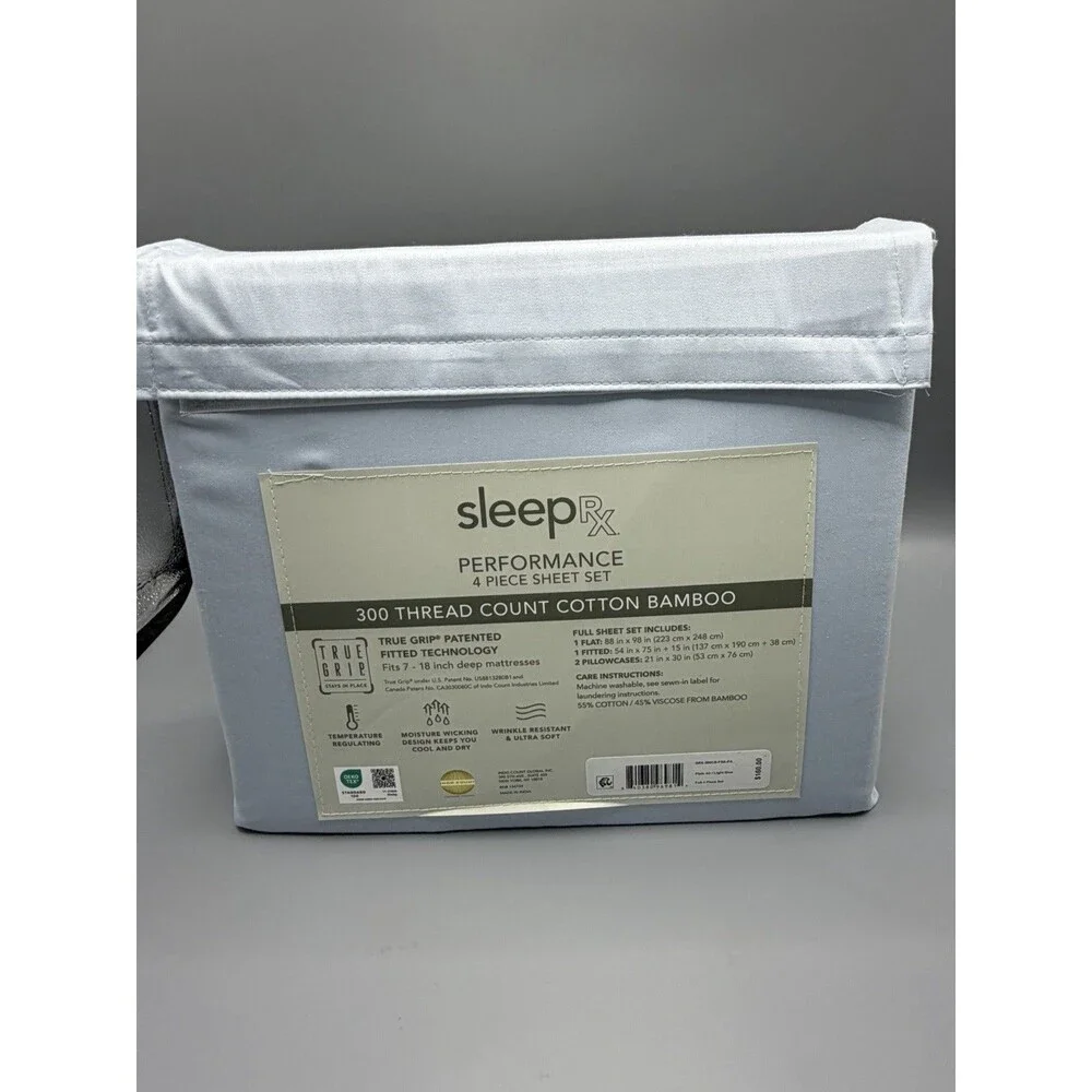 Sleep RX SleepRX 300 Thread Count 4-Pc. Sheet Set Light Blue FULL